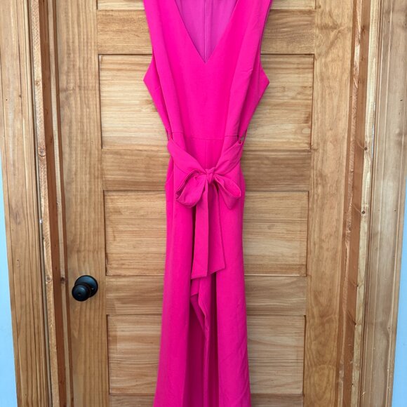 Vince Camuto Hot Pink Cropped Wide Leg Belted Sleeveless Jumpsuit Women size 14 - Picture 2 of 6